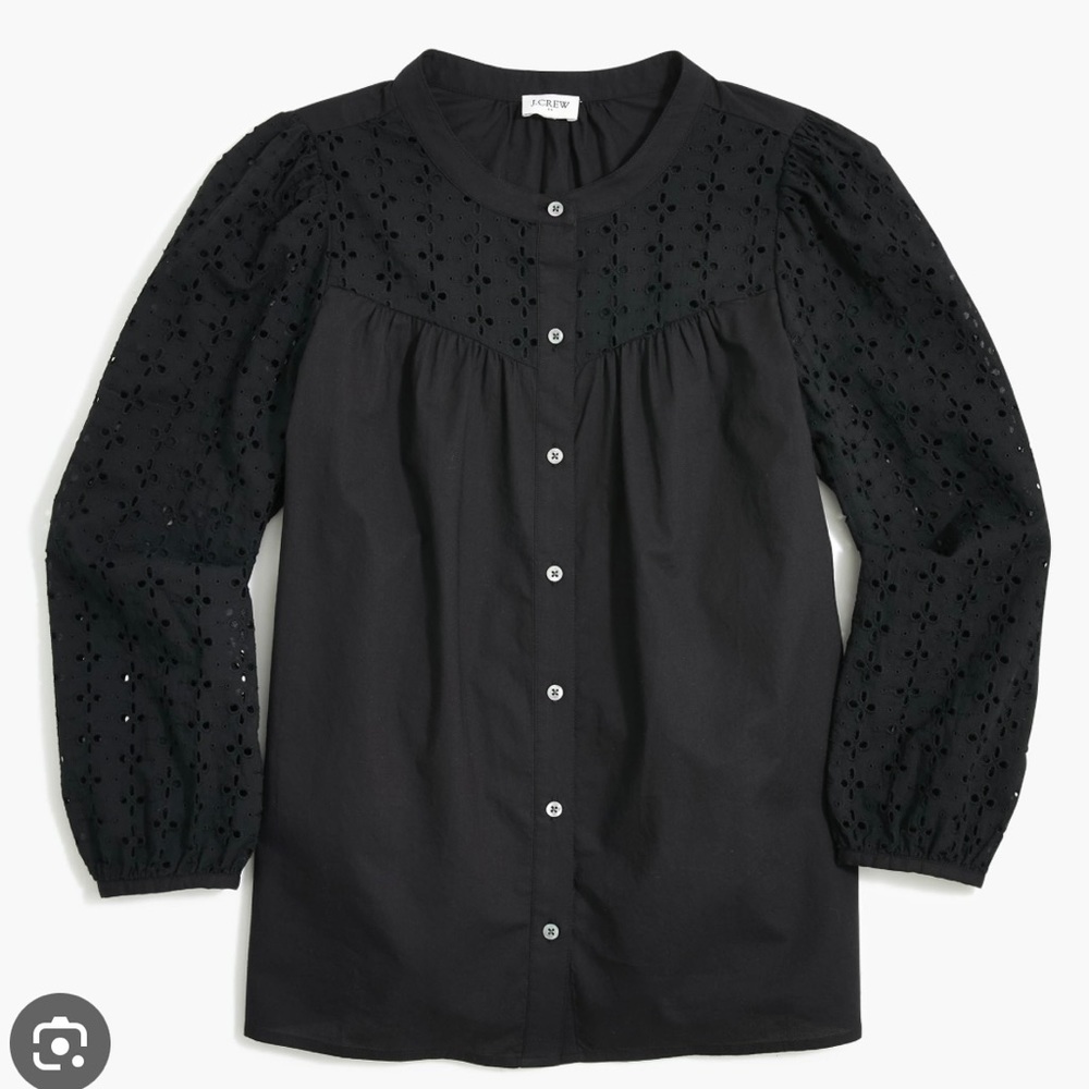 J Crew Mixed Media Button Front Top Black Size XL NWT